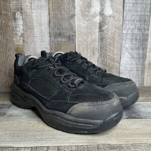 Mens Brahma Black Leather Mesh Safety Toe Slip Resistant Low Work Shoes Size 10